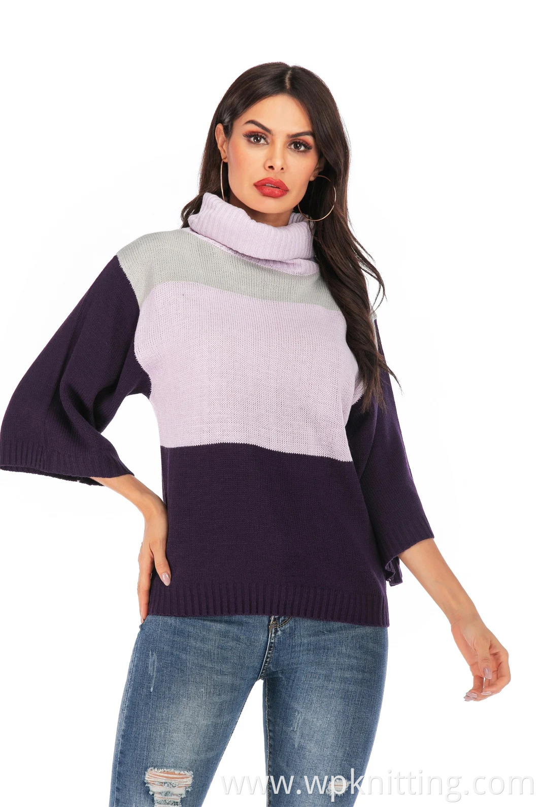 Turtleneck Knitwear Flared Sleeve Apparel Women Fashion Casual Sweater